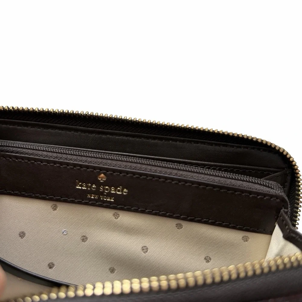 Kate Spade Snakeskin Embossed‎ Leather Metallic Zip Large Wallet in Brown/Gold